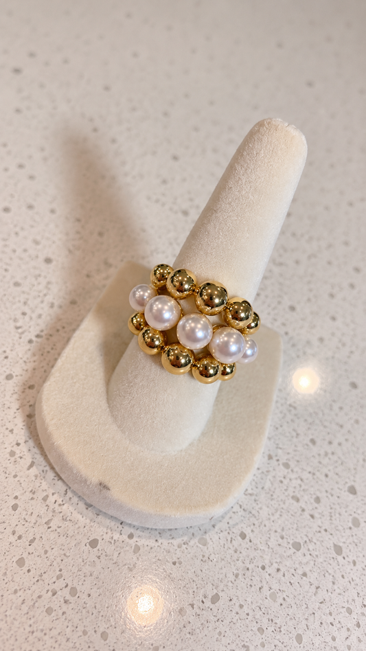 Pieza #58 Sortija de color oro y perlas