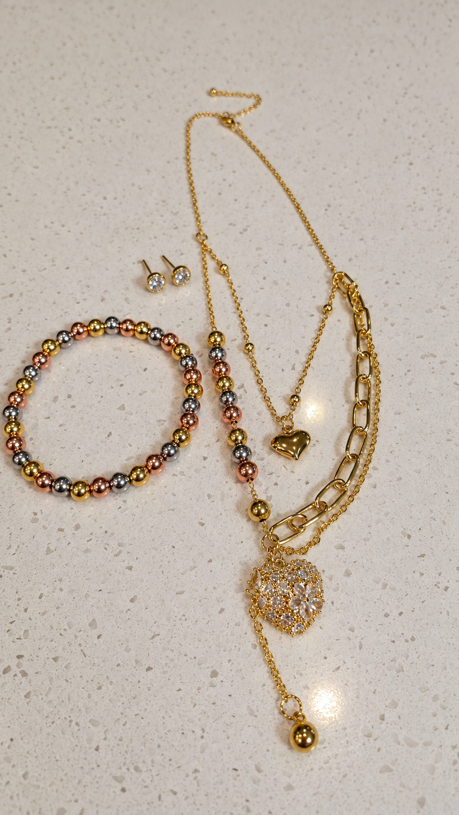 Pieza 6-3 Set de doble cadena y pulsera corazón tricolor