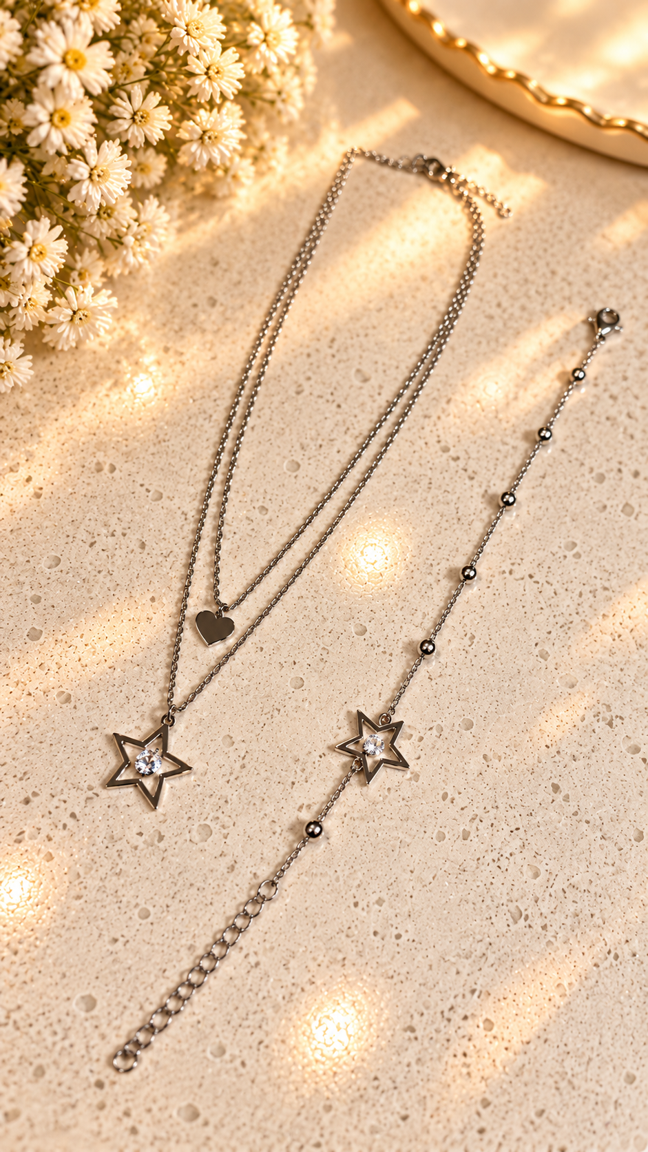 Pieza #65 - Set collar y pulsera estrella (color plata)
