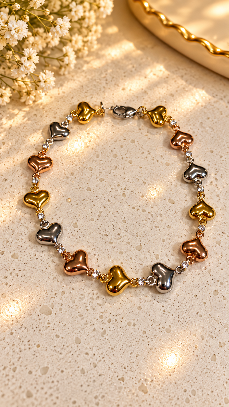 Pieza #71 - Pulsera de corazones tricolor
