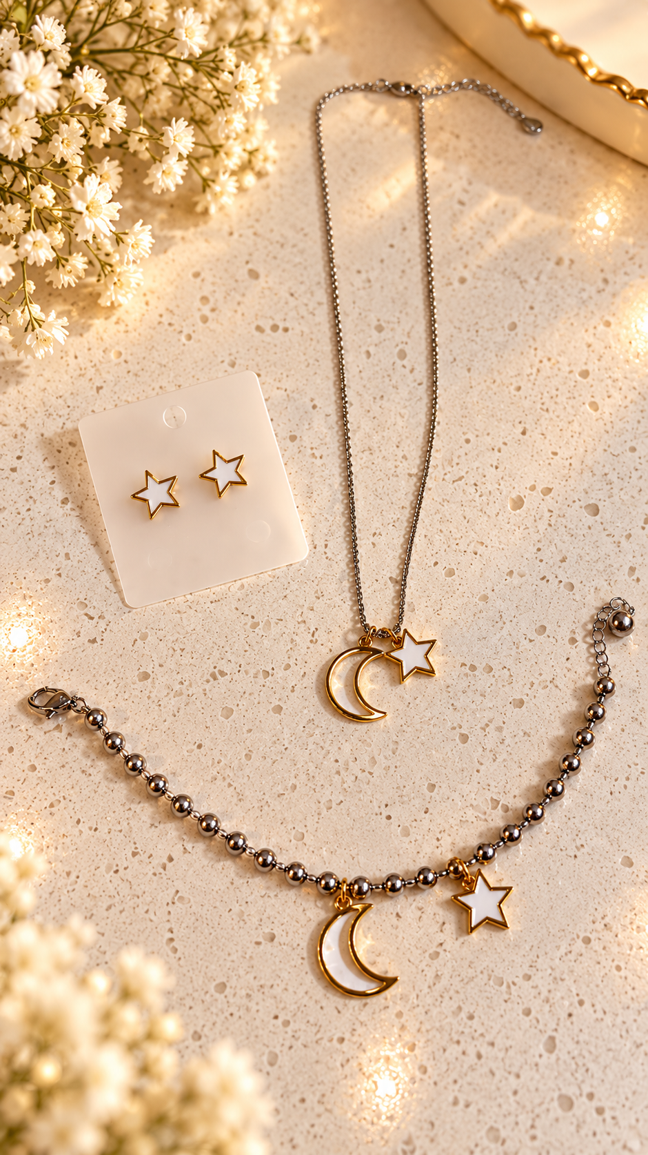 Pieza #78 - Set de cadena, aretes y pulsera de estrellas